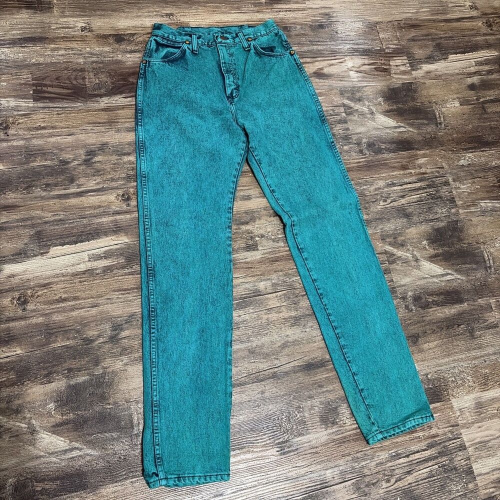 Vintage Wrangler Acid Wash Mom Jeans Womens 11/34 Teal Green High Rise Western